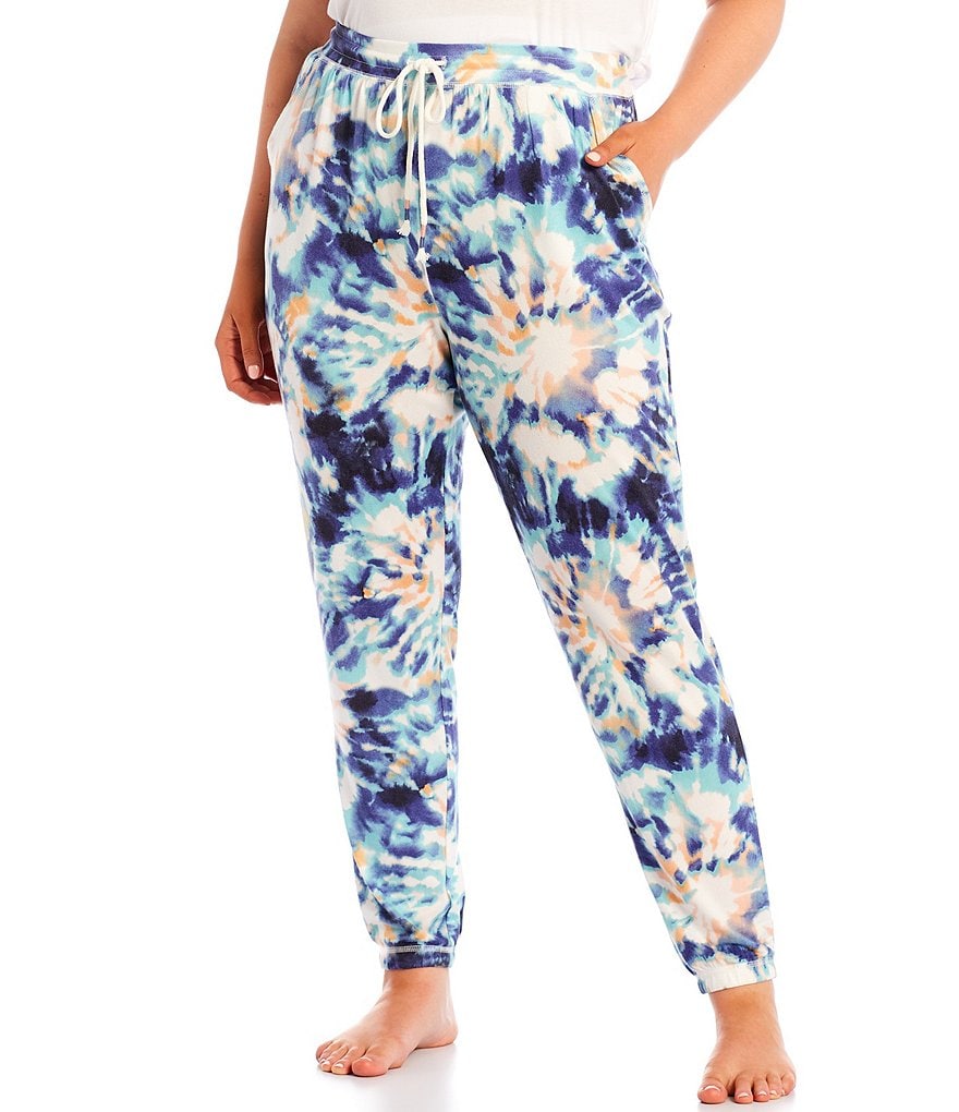 PJ Salvage Plus Spiral Nights Tie-Dye Print Jersey Knit Jogger Coordinating Sleep Pants