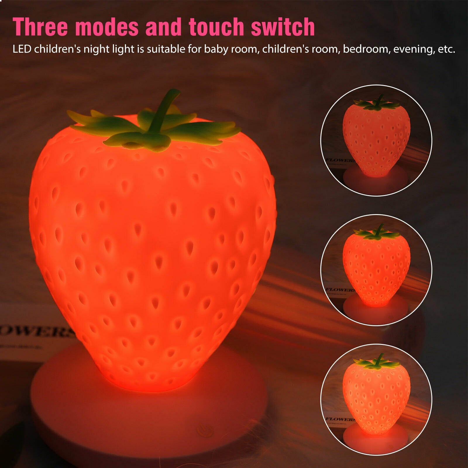 Cute Strawberry Lamp LED Atmosphere Bedside Reading Night Light USB Rechargeable