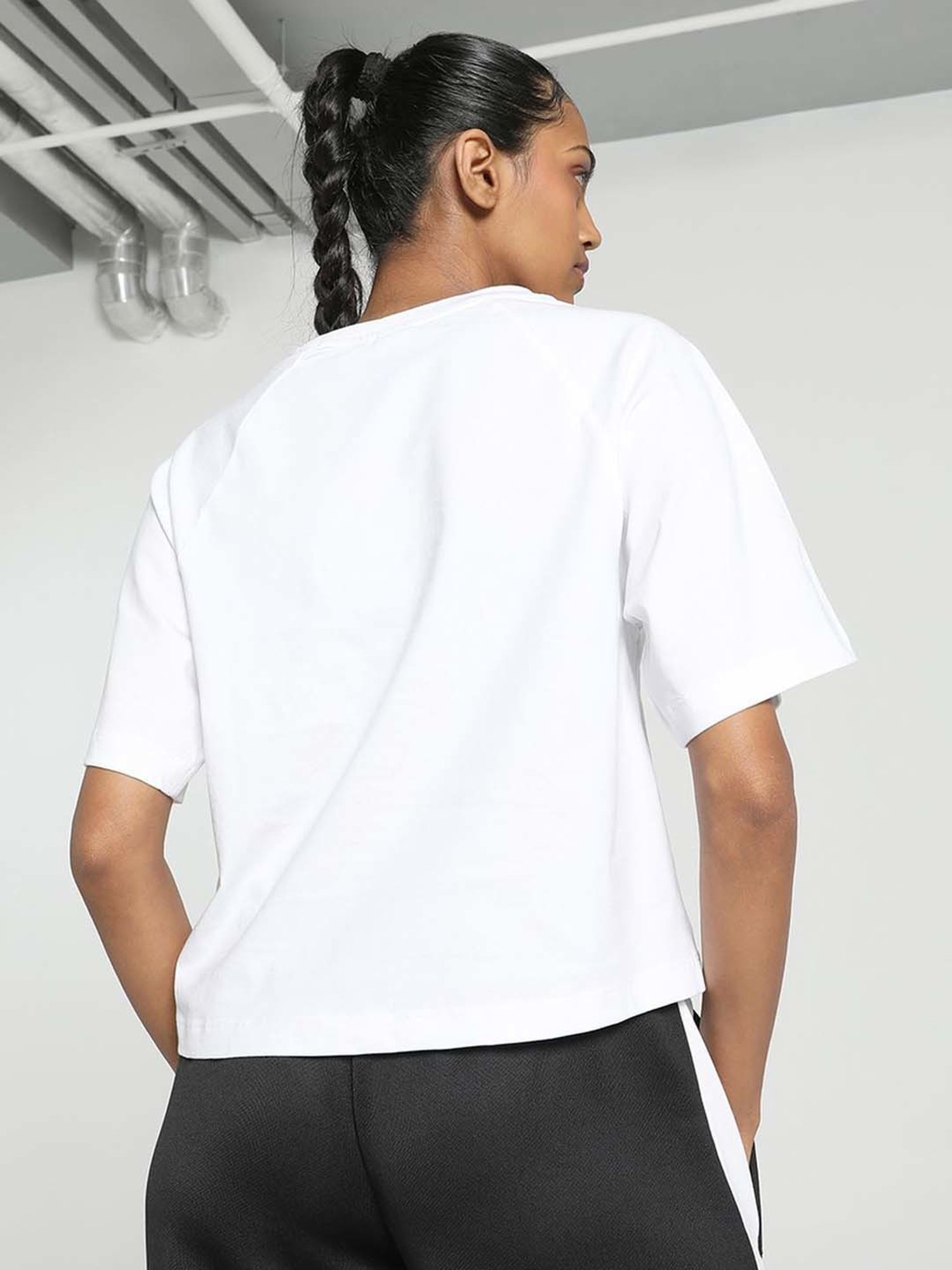 Puma White Cotton Printed T-Shirt