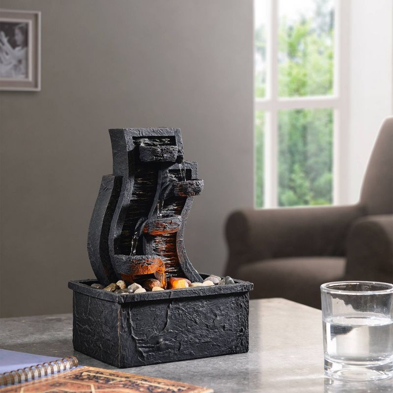 8.7" Tabletop Fountain with LED Light Charcoal Gray - Peaktop