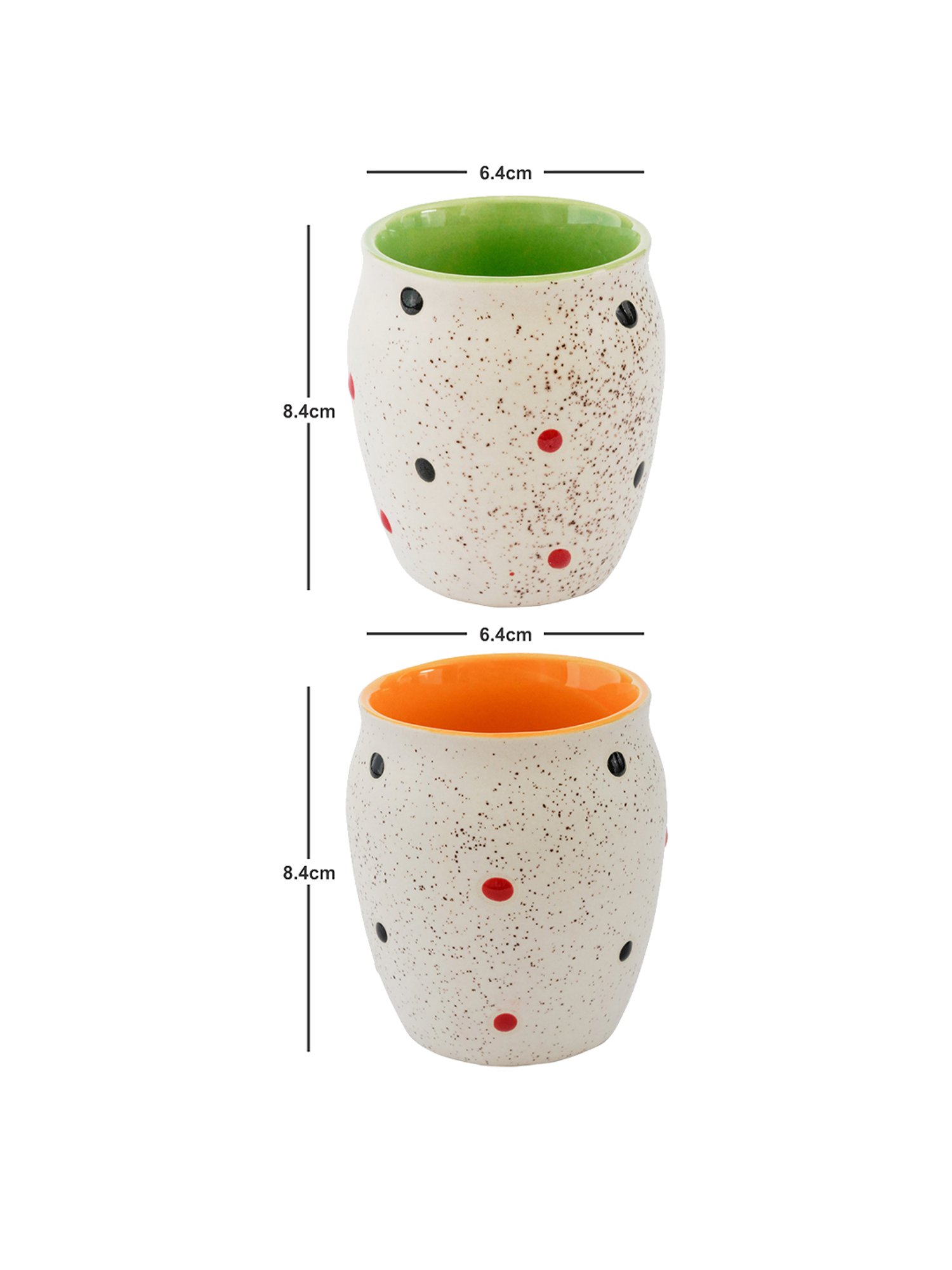 ROXX Printed Multicolor Stoneware Coffee Dotty Kulhar - Set of 6 (180ml)