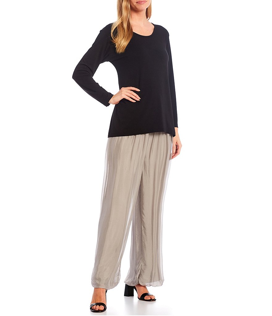 M Made in Italy Long Sleeve Jewel Neck Knit Top