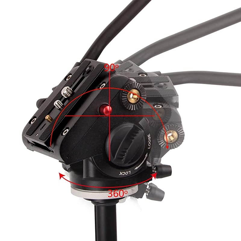 Fluid Head,  Flat Base Pro Heavy Duty Video Camera Tripod Action Fluid Drag Pan Head with 1/4" and 3/8" Screws Sliding Plate for Canon Nikon Sony DSLR Cameras Video Camcorders Shooting Filming