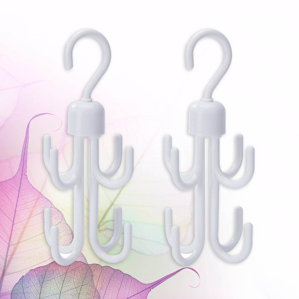 2Pcs 360 Degree Rotating Hangers Tie Hat Scarf Hanging Hooks Multifunctional Wardrobe Hooks (White)