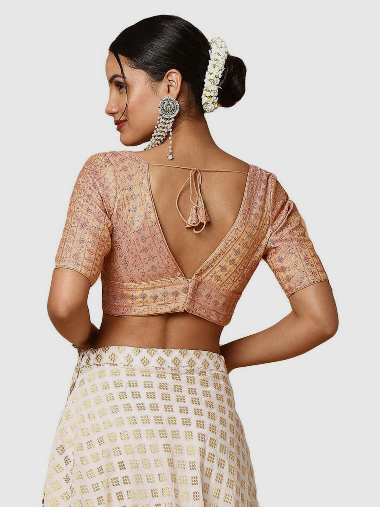 Salwar Studio Rose Gold Embroidered Readymade Blouse