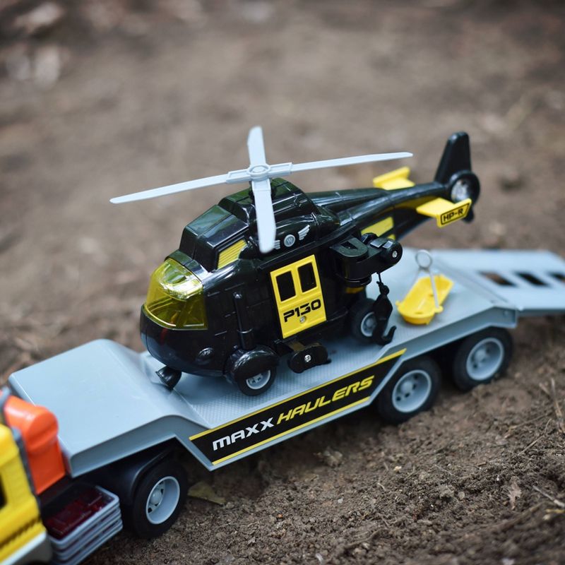 Maxx Action Lights & Sounds Helicopter Truck and Trailer Transport