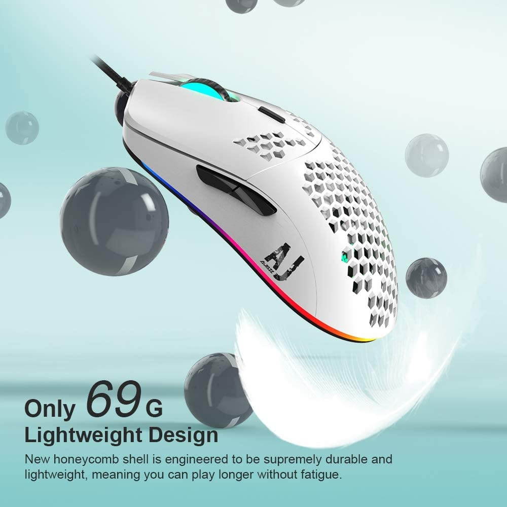 69G USB Wired Gaming Mouse with Lightweight Honeycomb Shell - RGB Chroma LED Light - Programmable 7 Buttons - Pixart 3338 16000 DPI Optical Sensor