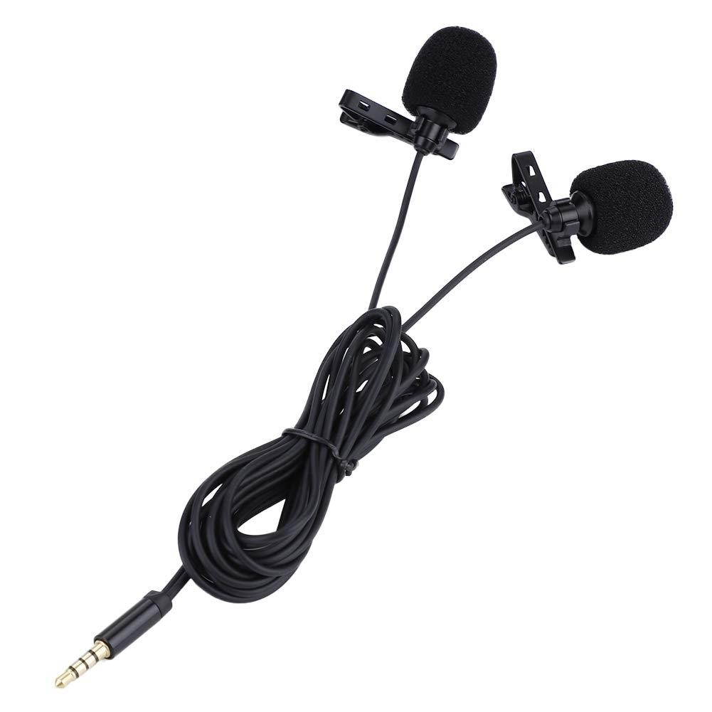 Zerone 3.5mm Stereo Microphone Dual-Head Lapel Tie Clip Microphone for Smartphone, PC and Mac