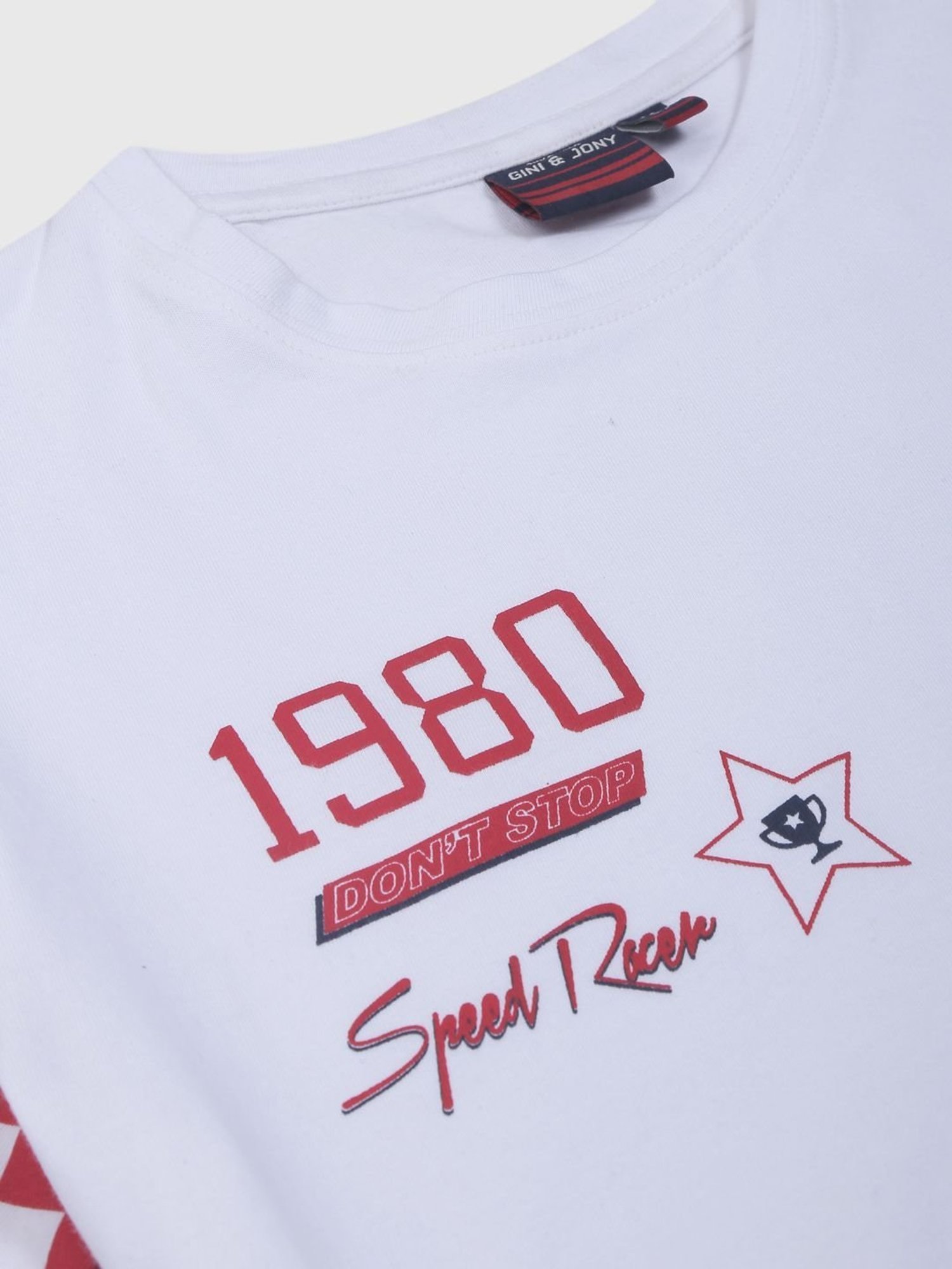 Gini & Jony Boys White & Red Printed T-Shirt
