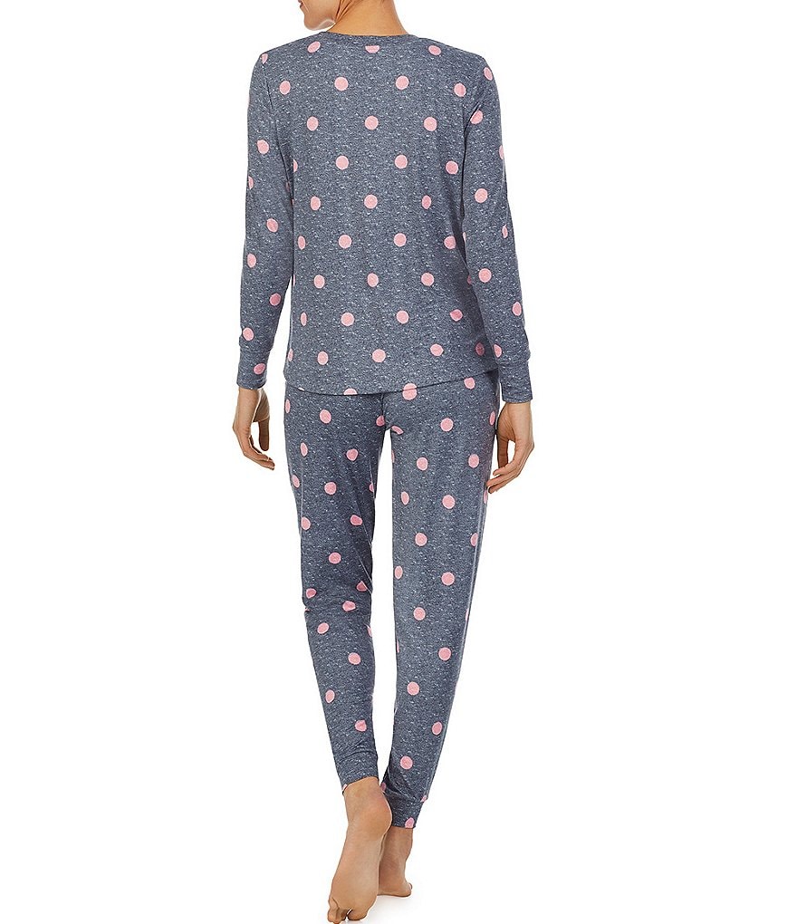 Jane & Bleecker New York Dot Print Cozy Jersey Knit Crew Neck Long Sleeve Jogger Coordinating Pajama Set