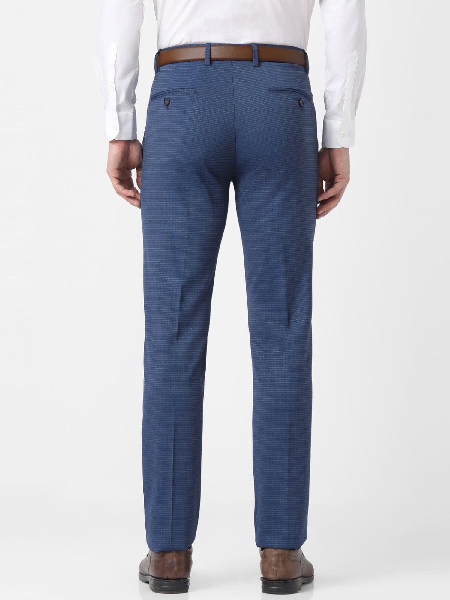 Peter England Blue Slim Fit Checks Trousers