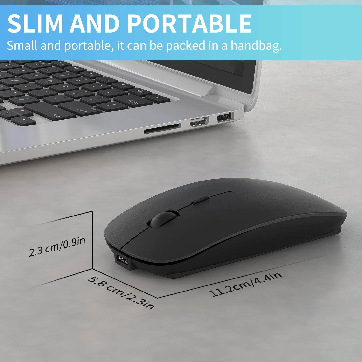 2.4GHz Wireless Bluetooth Mouse, 3 Adjustable DPI, Dual Mode Slim Rechargeable Wireless Mouse Silent USB Mice,Compatible for Laptop Windows Mac Android MAC PC Computer (Silver)
