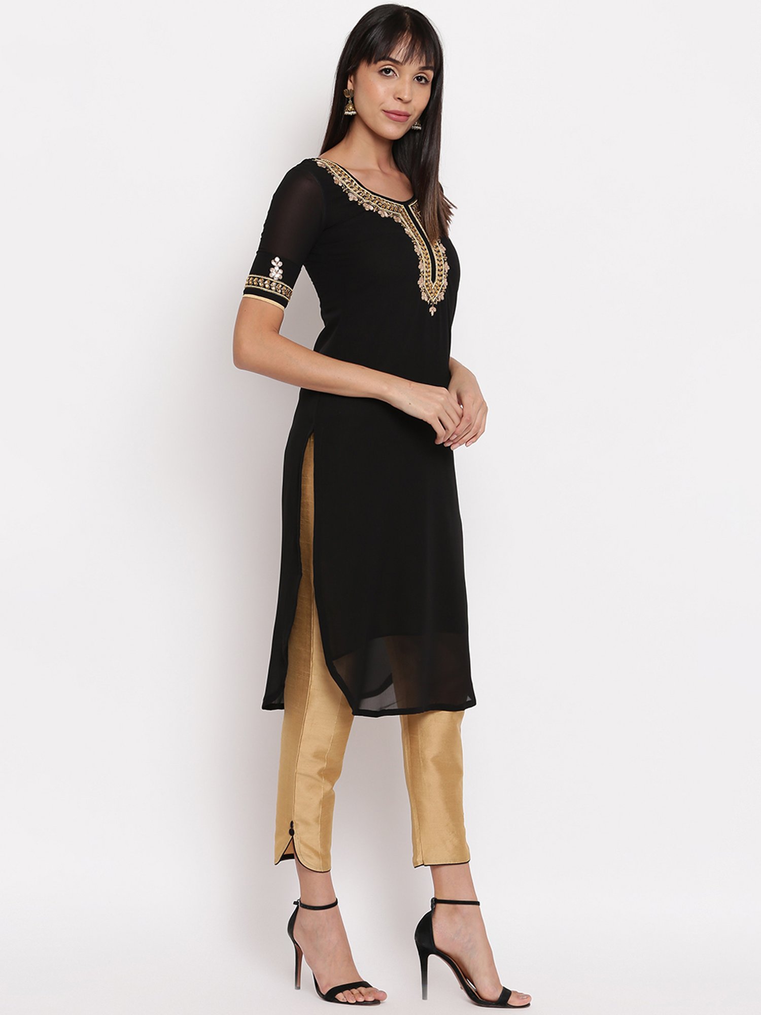 SHADES Black Chikankari Kurta Pant Set