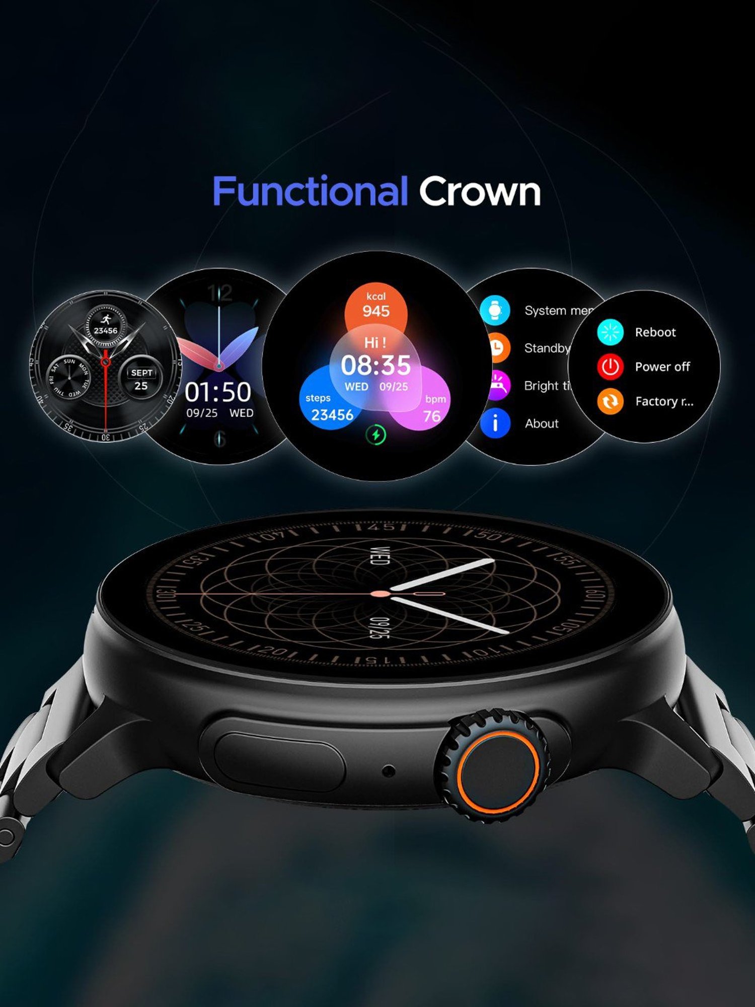 Boat Lunar Tigon Advanced BT Calling Smartwatch with 1.45 inch AMOLED Display & IP67 (Steel Black)