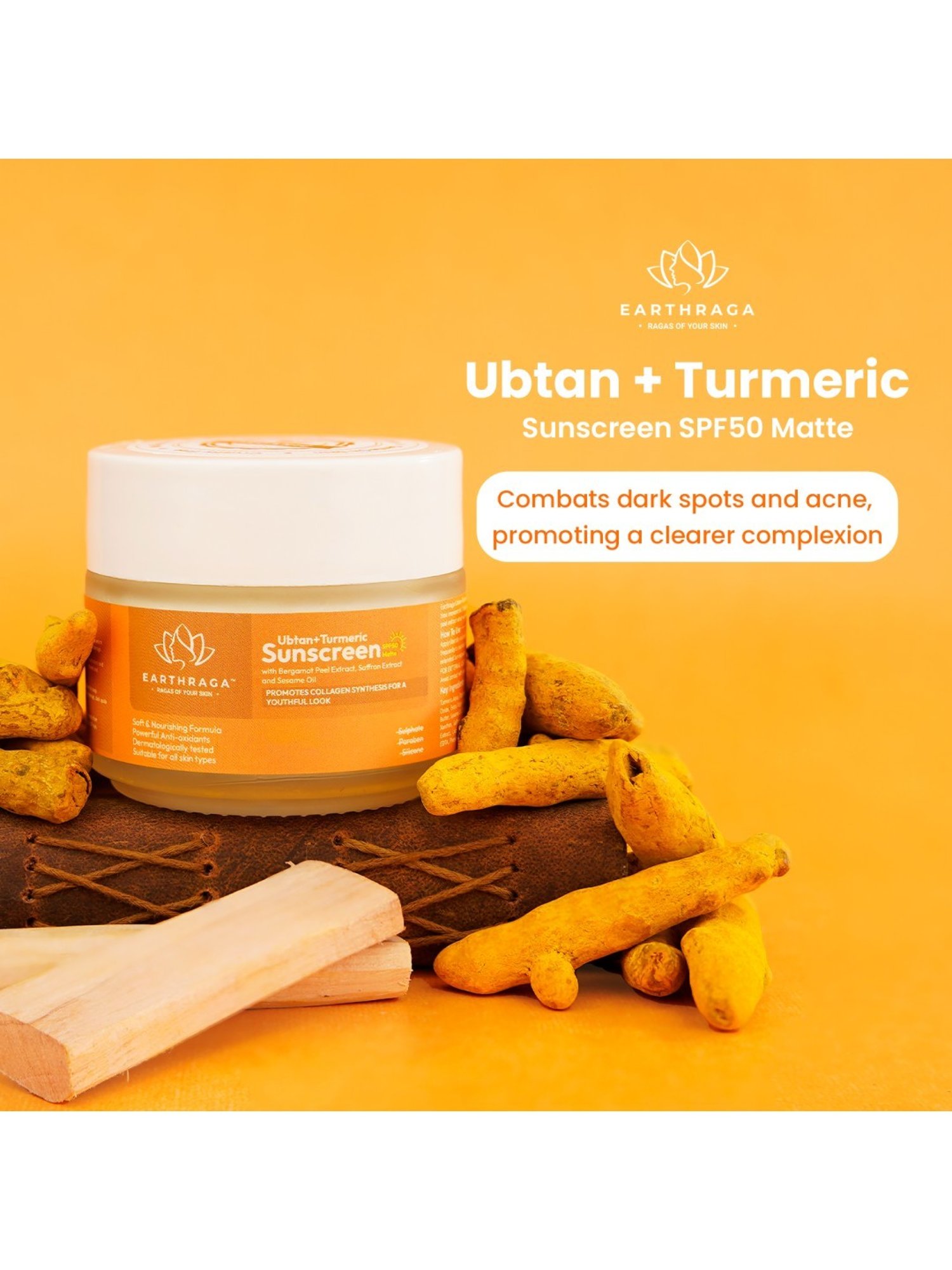 Earthraga Ubtan+Turmeric Sunscreen SPF 50 Matte - 100 ml
