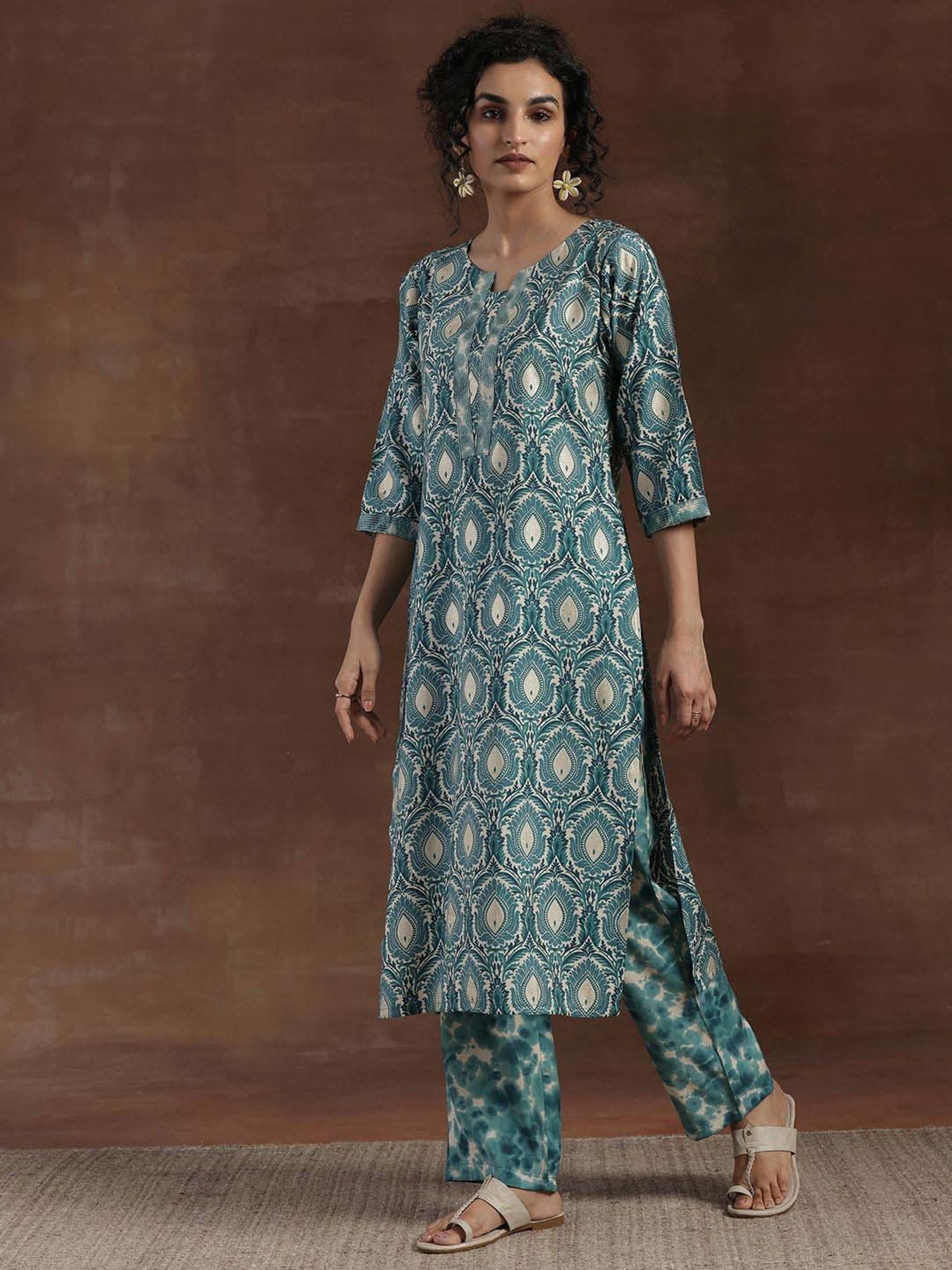 Libas Blue Printed Kurta Pant Set