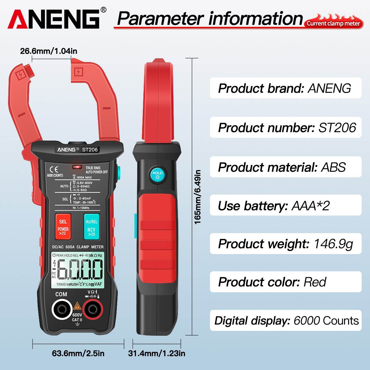 ANENG Digital Clamp Meter AC/DC Current Clamp True-RMS Multimeter Auto-Ranging Multi Tester with Amp Volt Ohm Inrush Current Resistance Capacitance Continuity Diode Temperature Frequency NCV Tests for