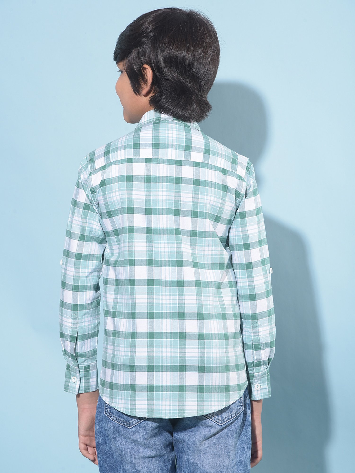 Crimsoune Club Kids Green & White Checks Full Sleeves Shirt