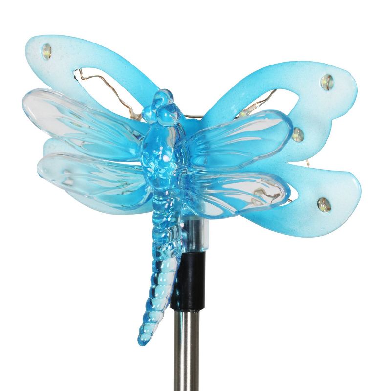 33.85" Metal and Acrylic Solar Dragonfly Stake Blue - Exhart