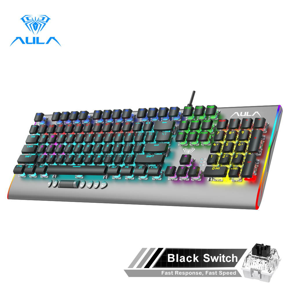 AULA F2099 RGB Mechanical Gaming Keyboard, with Media Keys, Rainbow Backlight, Slim Keycaps, Metal Panel, 104-Keys Anti-Ghosting Wired PC Gaming Keyboards for Laptop, Desktop Computer