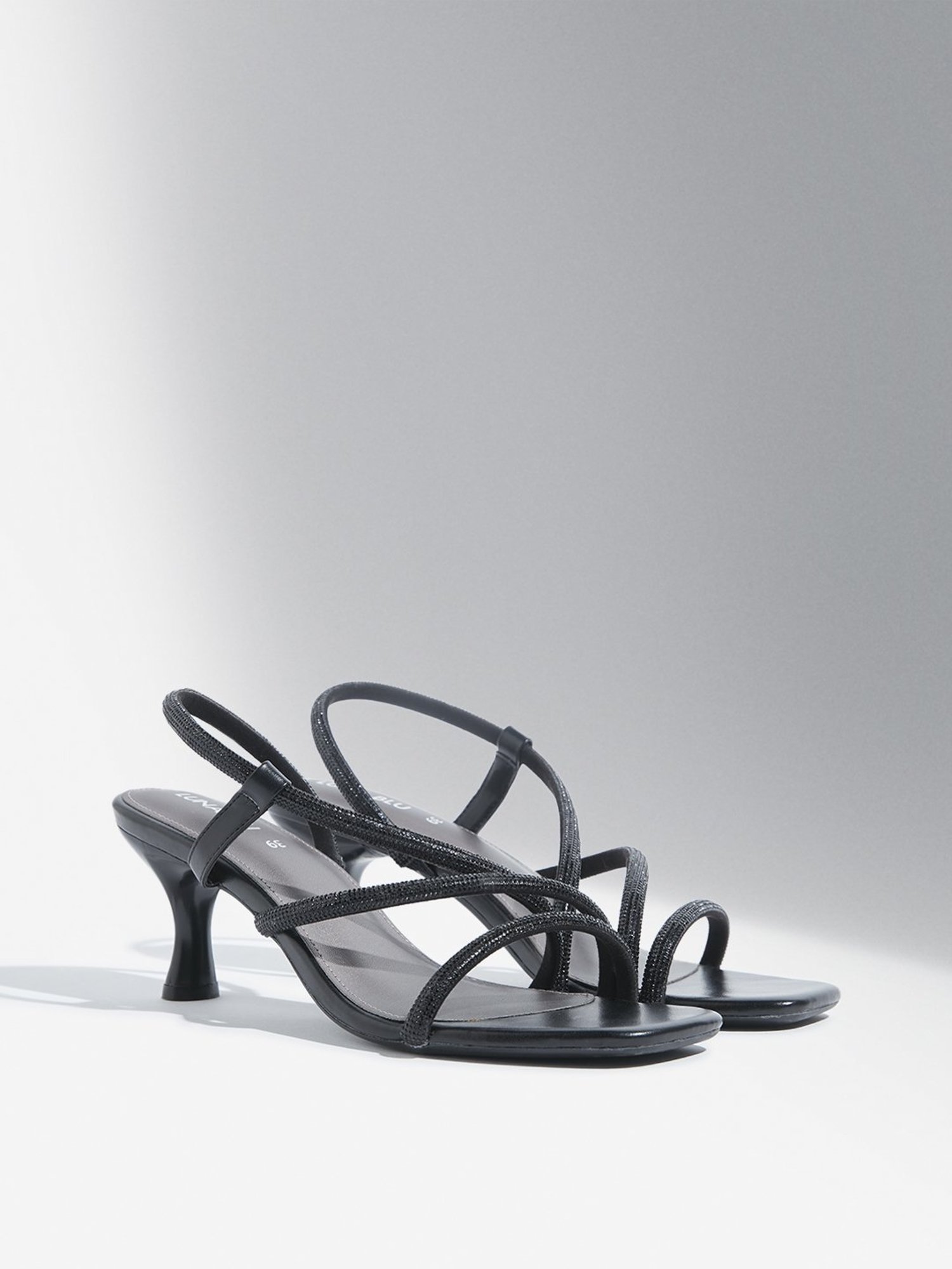 LUNA BLU by Westside Black Embellished Multi-Strap Heel Sandals