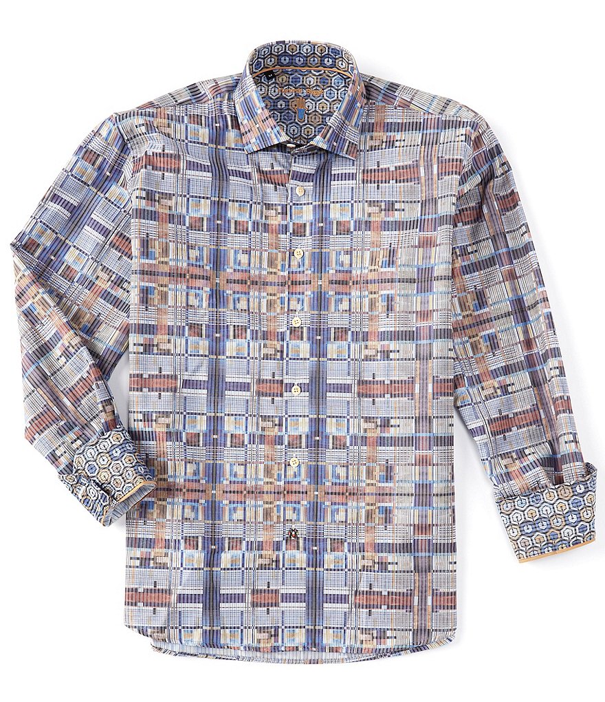 Visconti Stripe Plaid Long-Sleeve Woven Shirt
