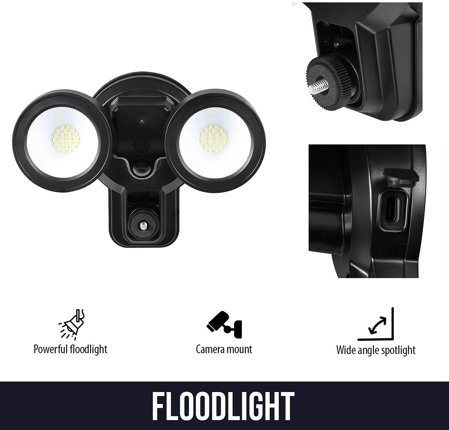 Wasserstein 3-in-1 Floodlight, Charger and Mount Compatible with Wyze Cam V3 & Wyze Cam V2 (Black) (Camera NOT Included)