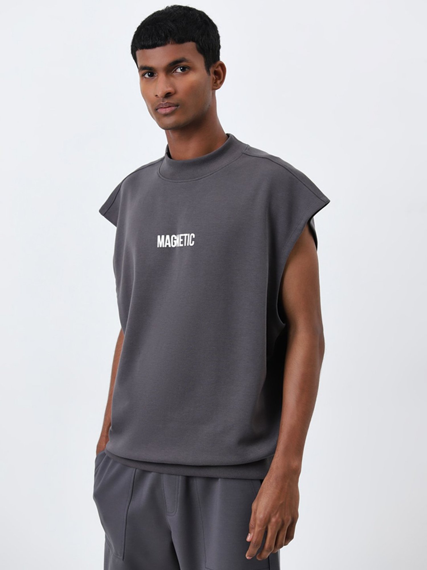 Studiofit by Westside Grey Text Design Relaxed-Fit T-Shirt
