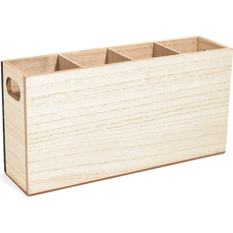 Rustic Wood Kitchen Cooking Utensil Holder Organizer Storage Caddy, 4 Compartments for Cutlery Silverware Flatware, 11.5"x3"x5.6" Brown/Black