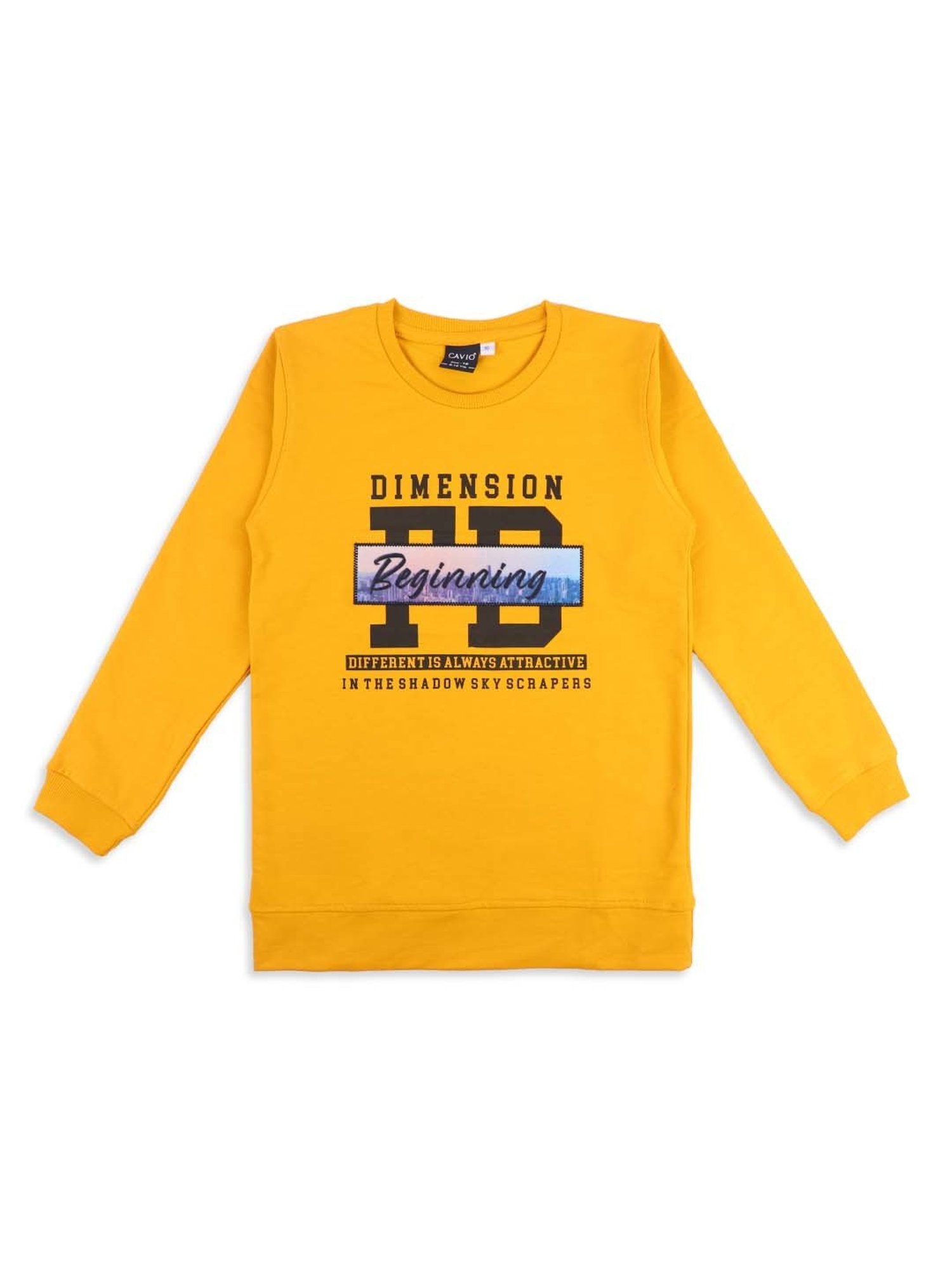 Cavio Kids Yellow Cotton Printed Full Sleeves Sweatshirt