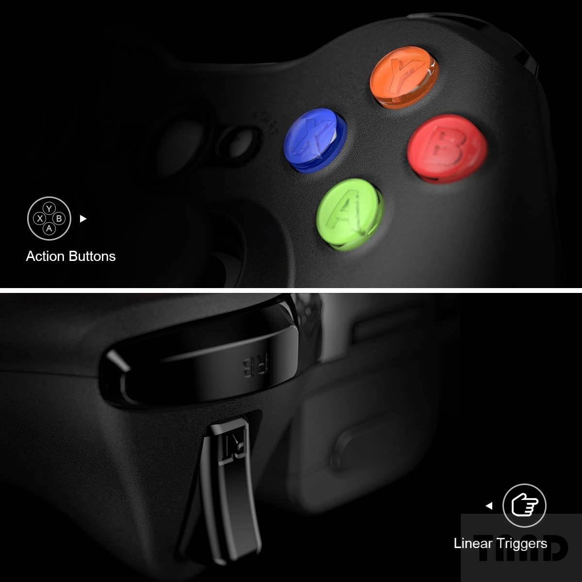 Controller replacement for Xbox 360 controller, wireless upgrade controller, with dual shock absorption/headphone port compatible with Microsoft Xbox 360/Slim (black)