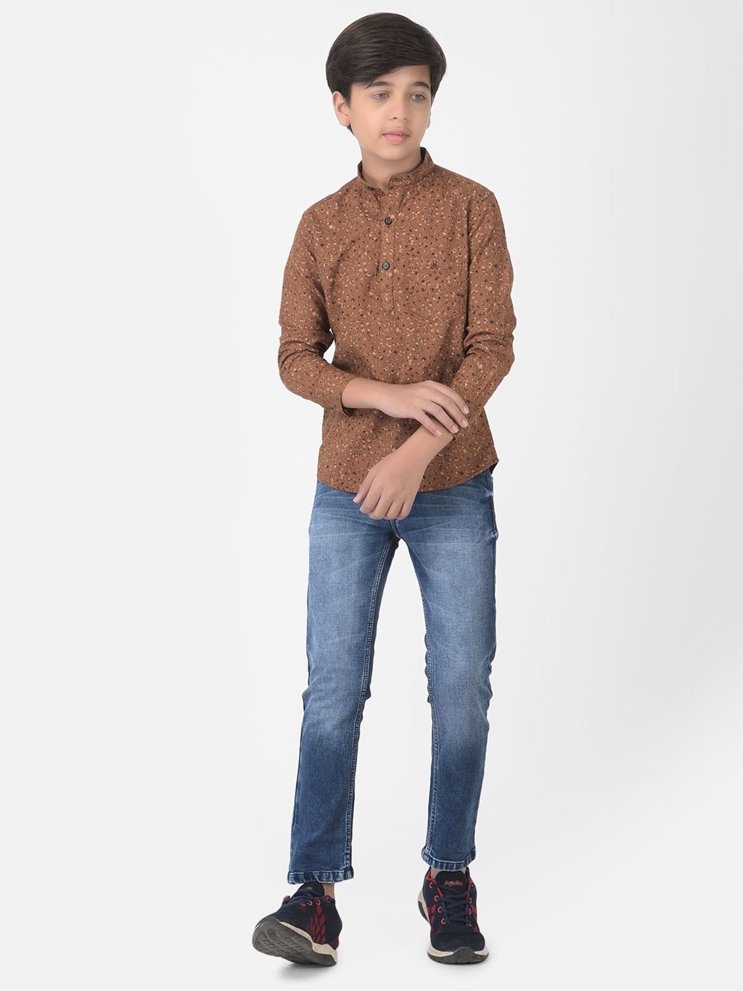 Crimsoune Club Kids Brown Printed Kurta