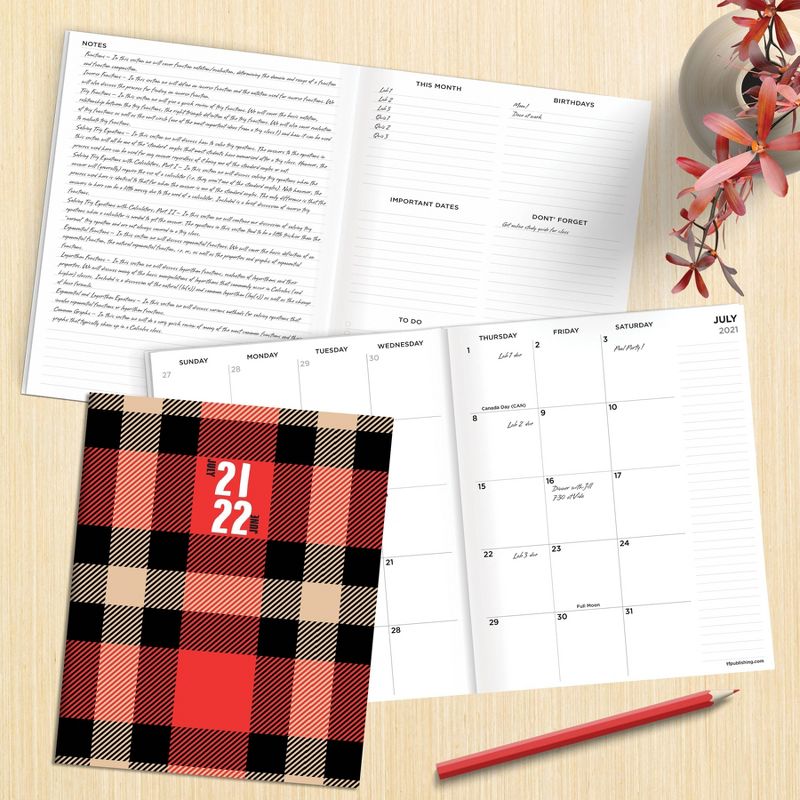 2021-22 Academic Planner 6.5" x 8" Red Plaid Monthly - The Time Factory