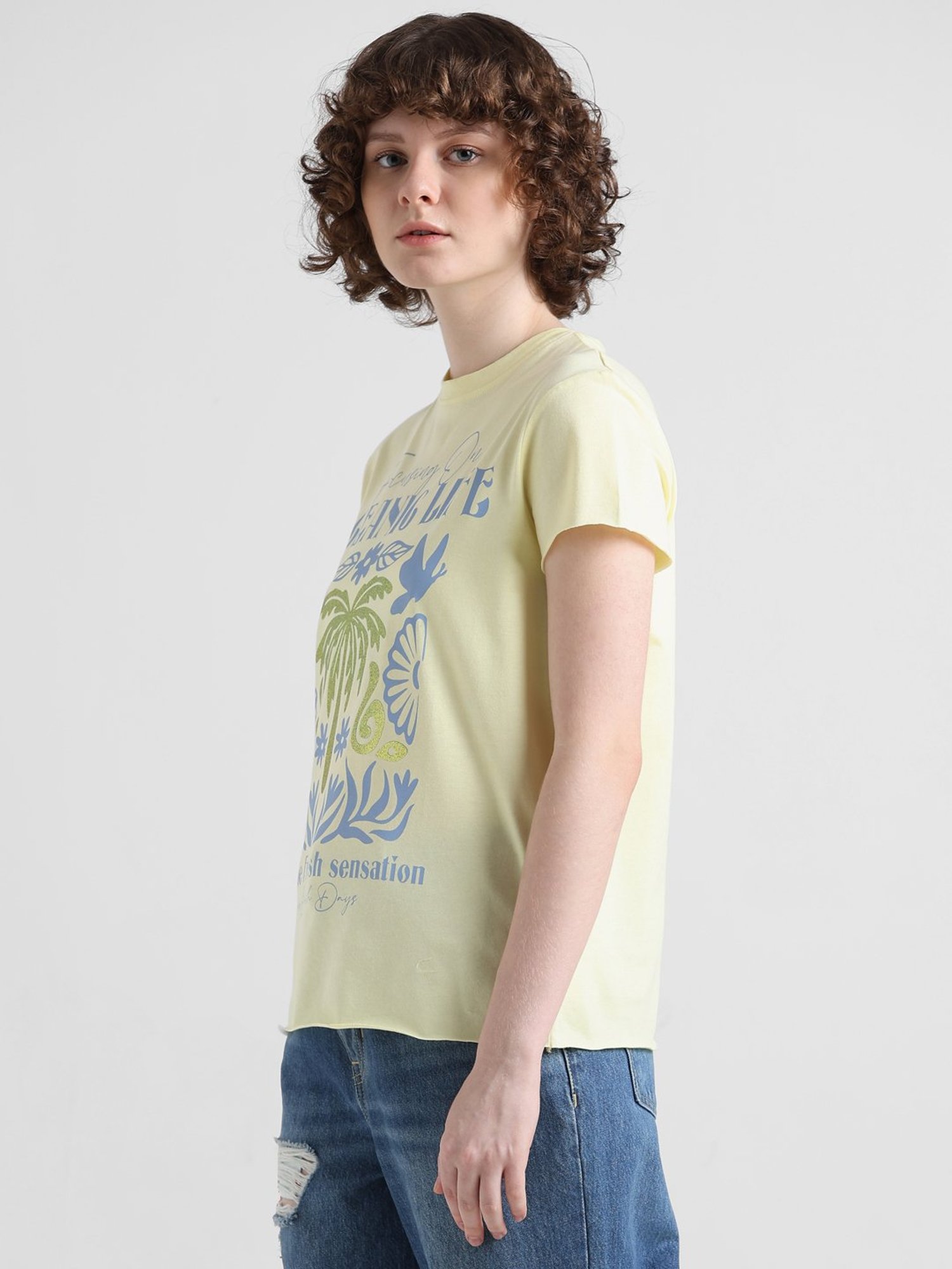 Only Yellow Printed T-Shirt