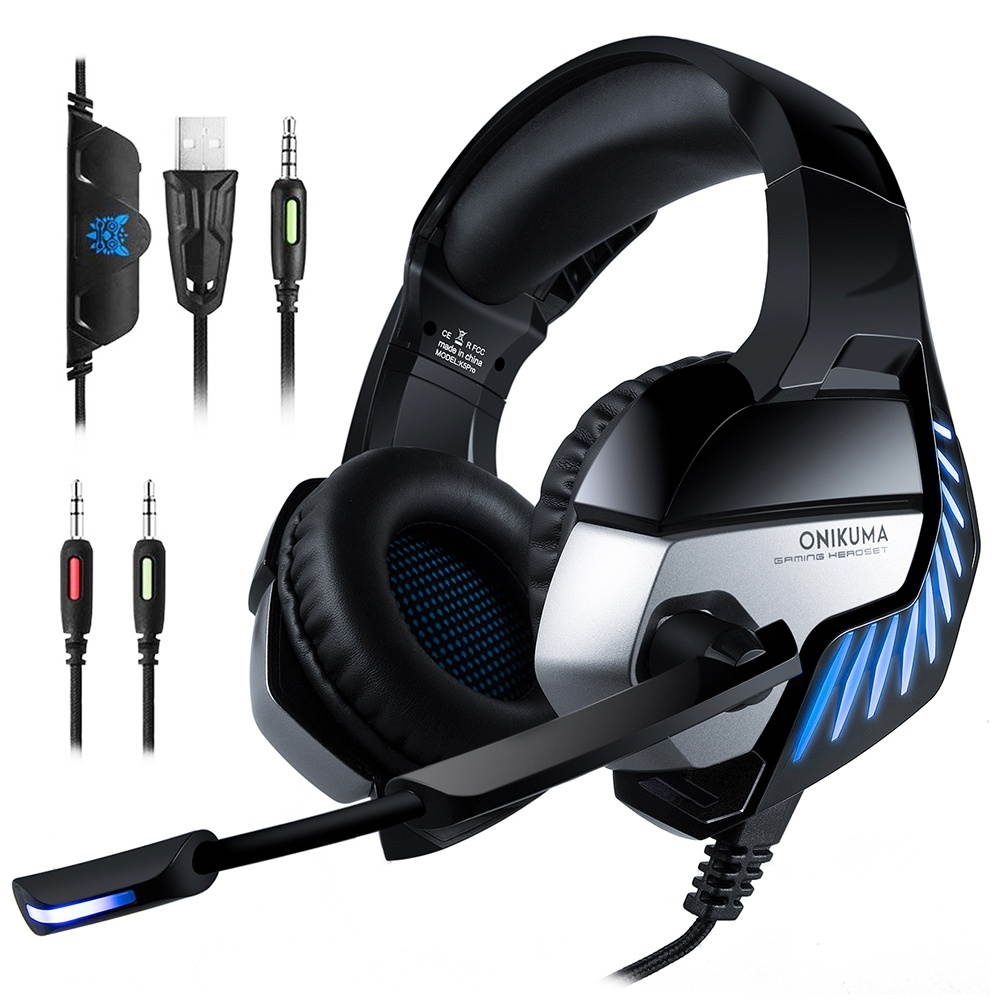 ONIKUMA K5 PRO Wired Headset E-sports Gaming Headset with 50mm Driver Unit Adjustable Microphone HiFi Sound Quality Black&Blue