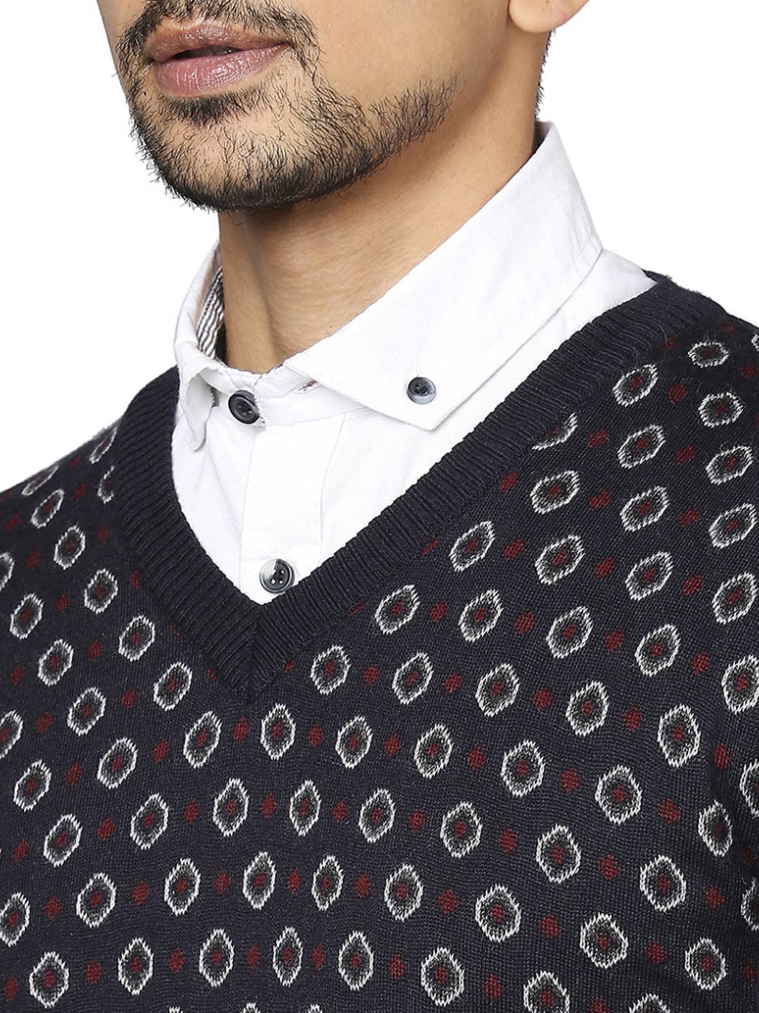 Raymond Blue  Regular Fit Printed Sweaters
