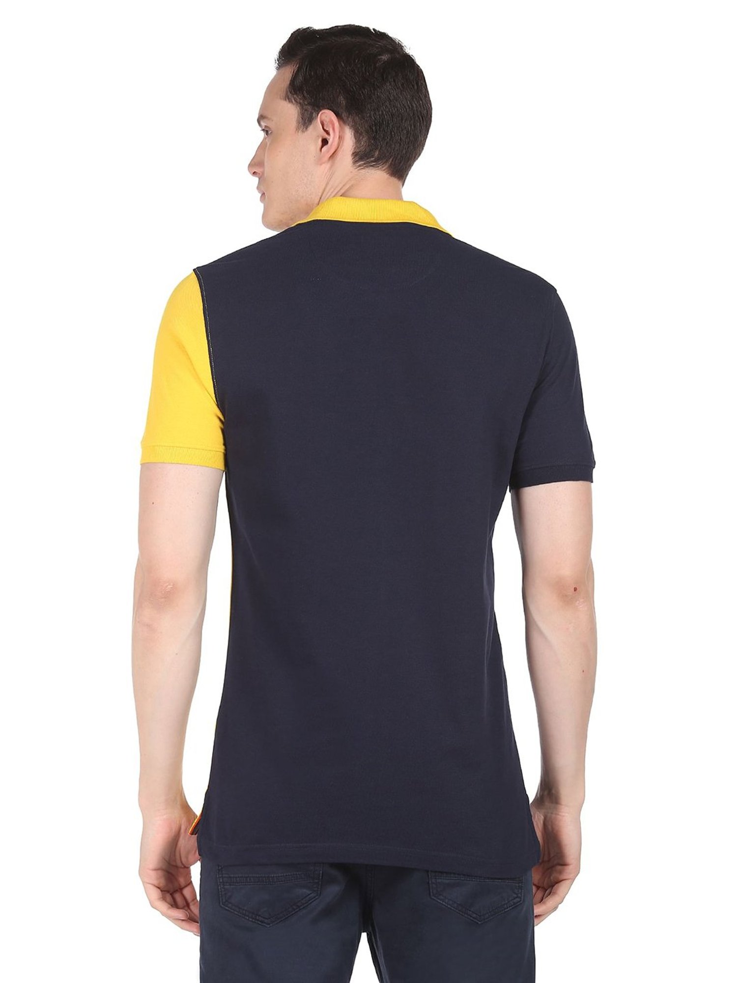 AD by Arvind Navy & Yellow Polo T-Shirt