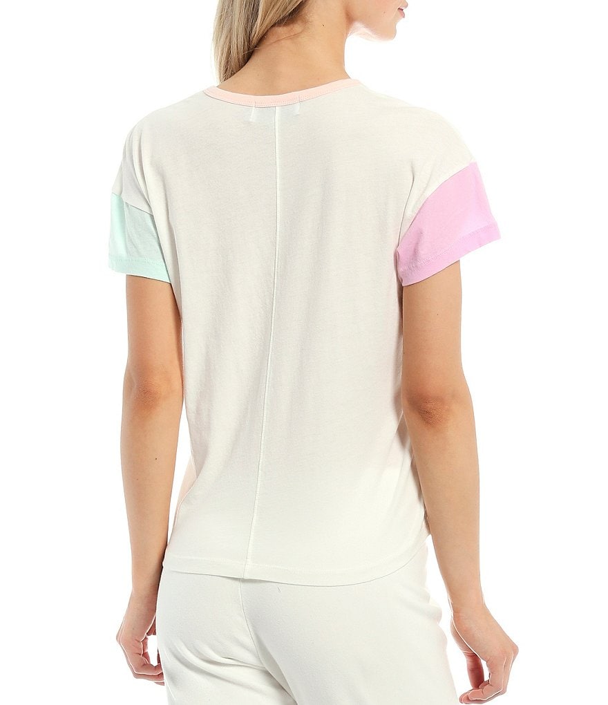 WILDFOX Knit V-Neck Paradise Color Blocked T-Shirt