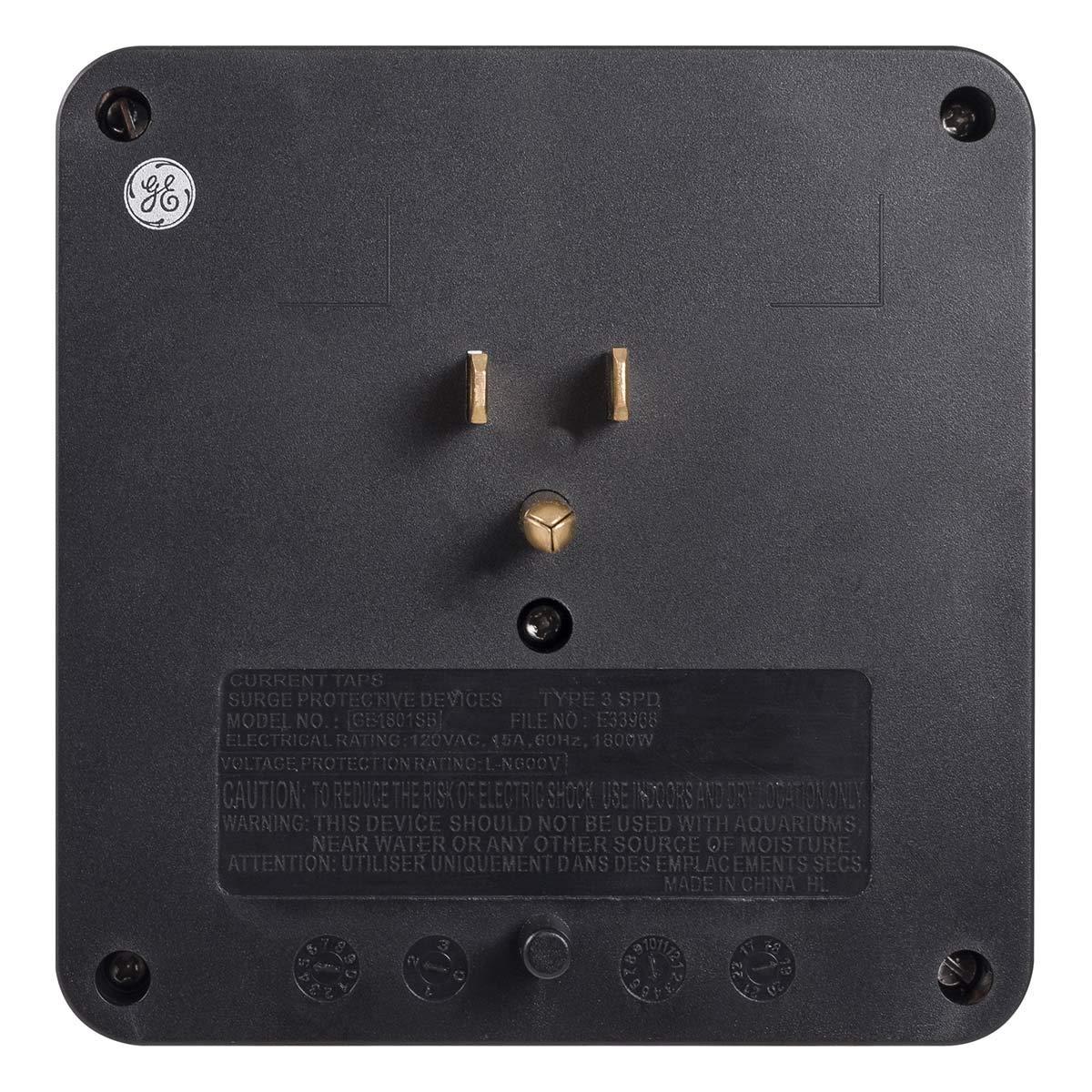 GE Pro Surge Protector with 6 Outlets, Wall Charger, Charging Station, 1020 Joules Protection Rating, Automatic Shutdown, Sleek Design, Black, 45821