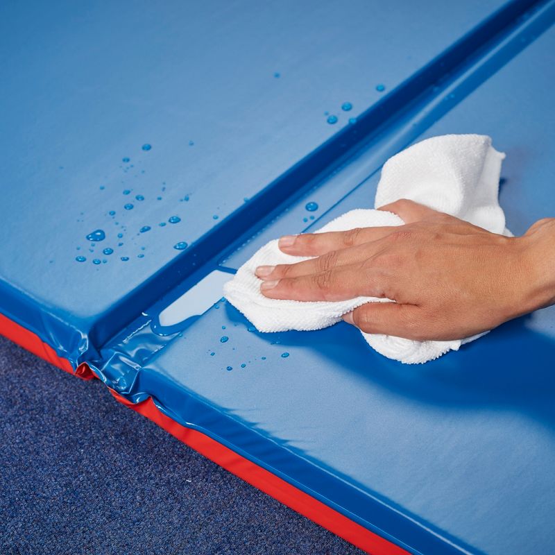 ECR4Kids Heavy-Duty 4-Fold Daycare Rest Mat with Name Tag Holder, 2in Thick, 5-Pack - Red/Blue