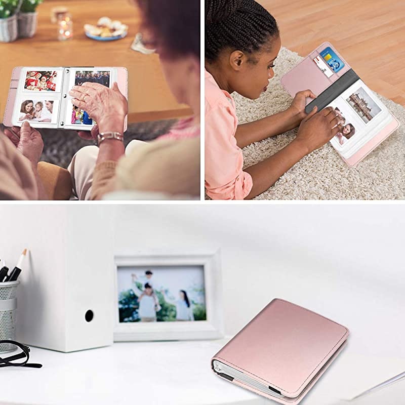 Mini Photo Album for 3Inch Film 104 Pockets Album for Fujifilm Instax Mini 11Mini 9Mini Link PrinterMini LiPlay Canon Ivy CLIQ Polaroid Kodak Instant Print Camera Rose Gold
