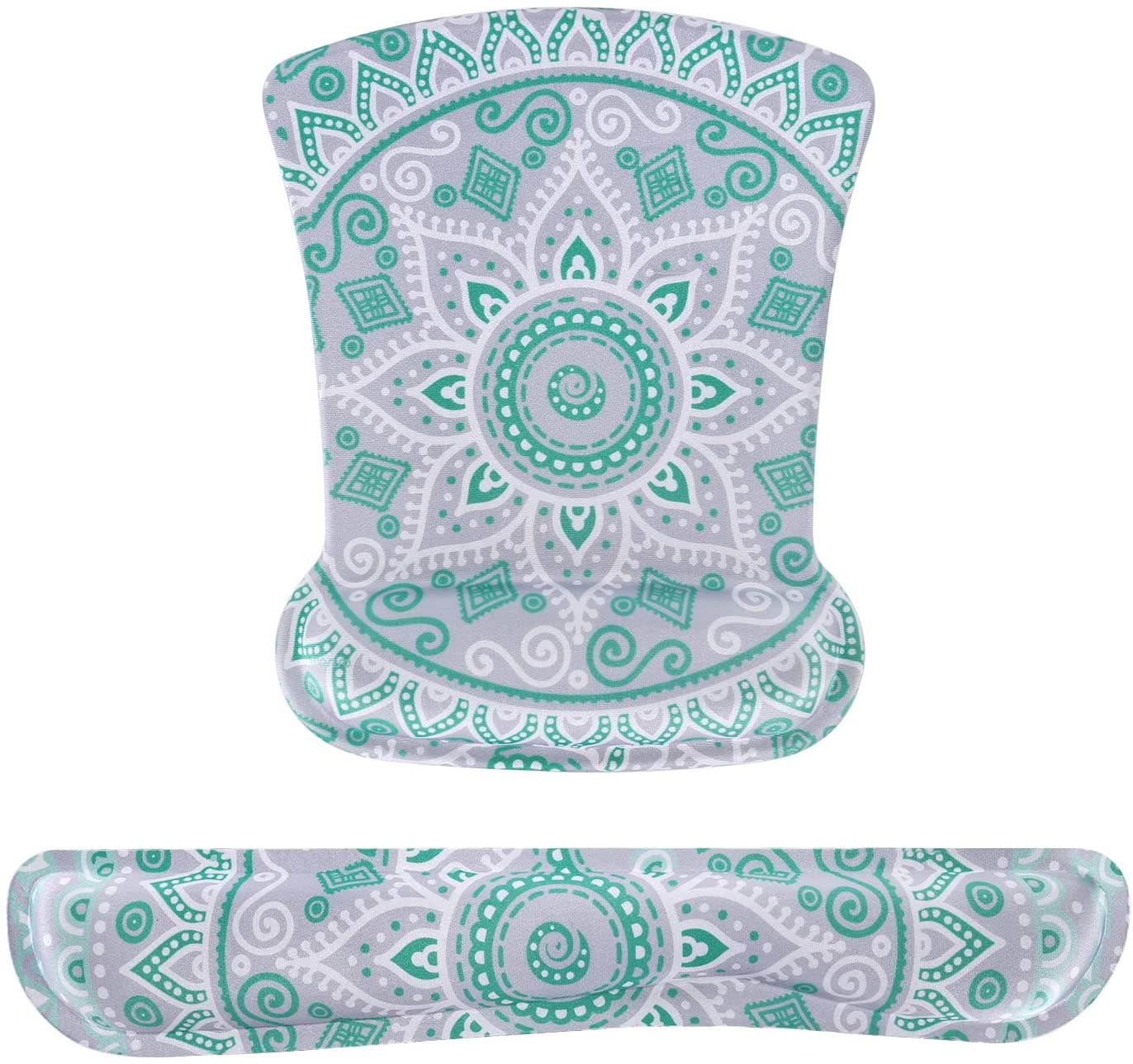 MOSISO Wrist Rest Support for Mouse Pad & Keyboard Set, Ergonomic Mousepad Non-Slip Rubber Base Home/Office Pain Relief & Easy Typing Cushion with Neoprene Cloth & Raised Memory Foam, Mint Mandala