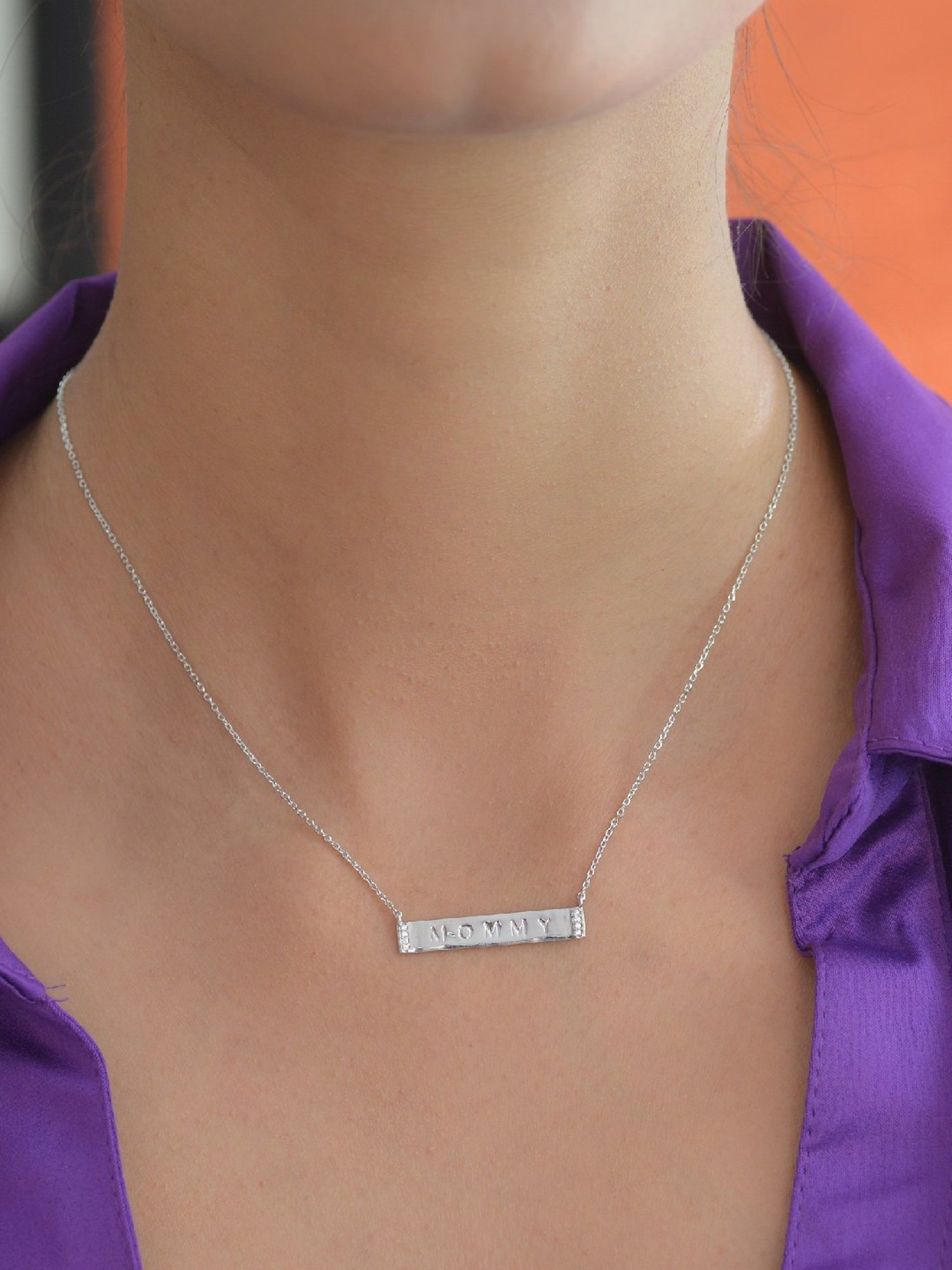 Ornate Jewels 925 Silver AAA Grade American Diamond MOMMY Pendant with 18-inch Chain