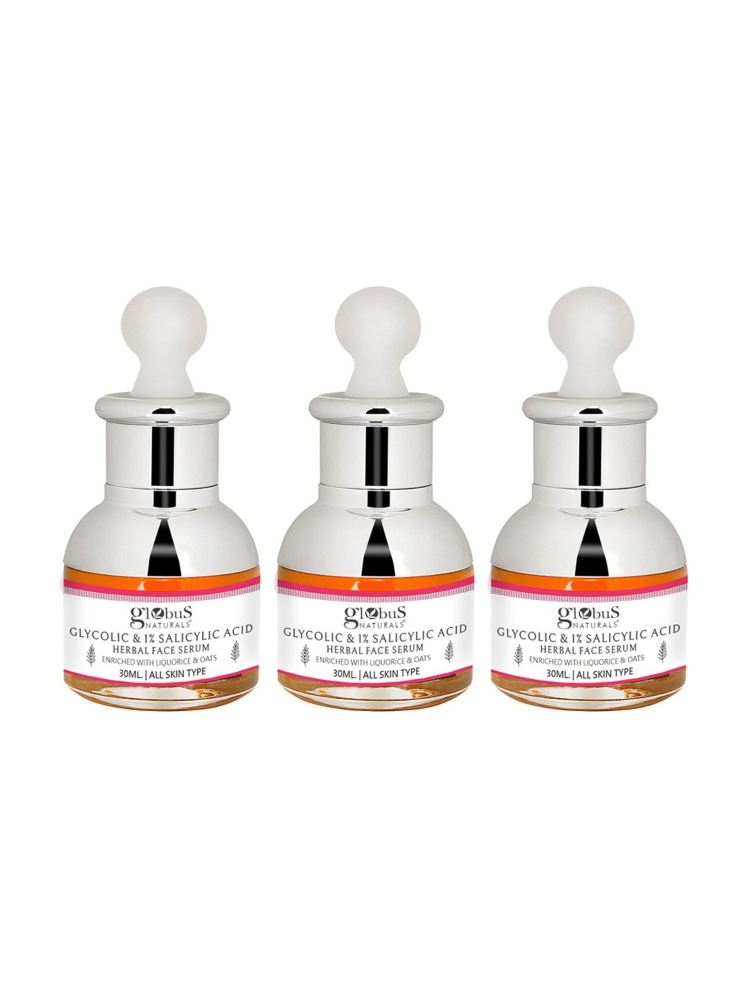 Globus Naturals Glycolic & 1% Salicylic Acid Herbal Face Serum - Pack of 3