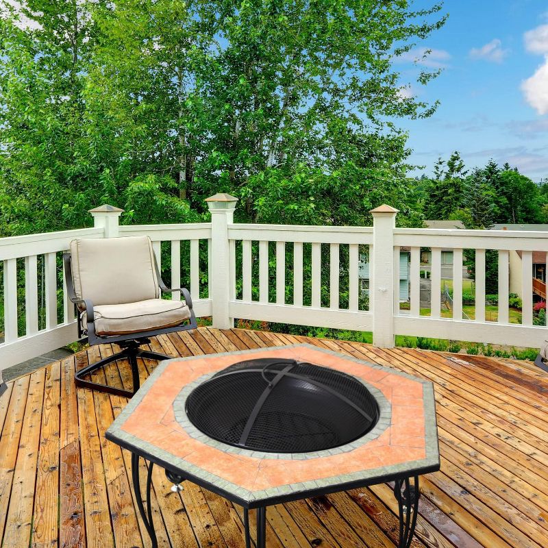 Astella  30-Inch Hexagonal Wood Burning Fire Pit - Steel With Ceramic Tile - FP303 FP303