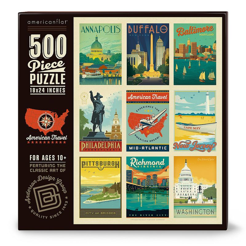 Americanflat 500 Piece Jigsaw Puzzle, 18x24 Inches, "American Travel Mid-Atlantic" Art by Anderson Design Group