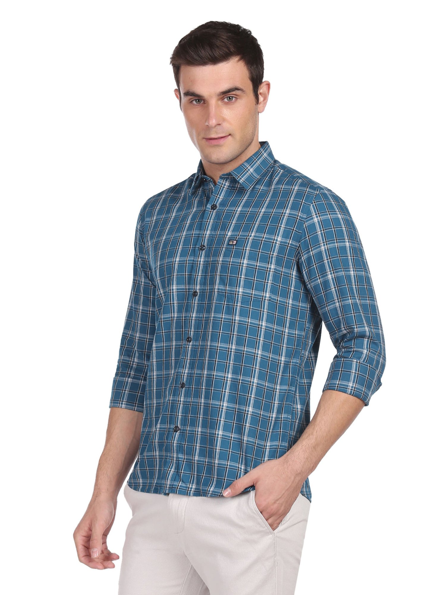 Arrow Blue Cotton Slim Fit Checks Shirt