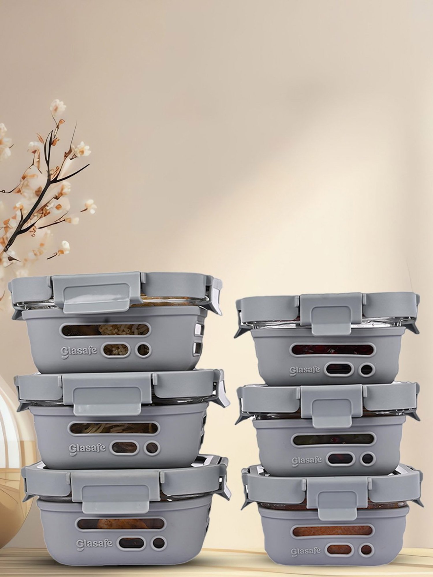 Glasafe Fresh Slate Grey Borosilicate Tiffin Combo