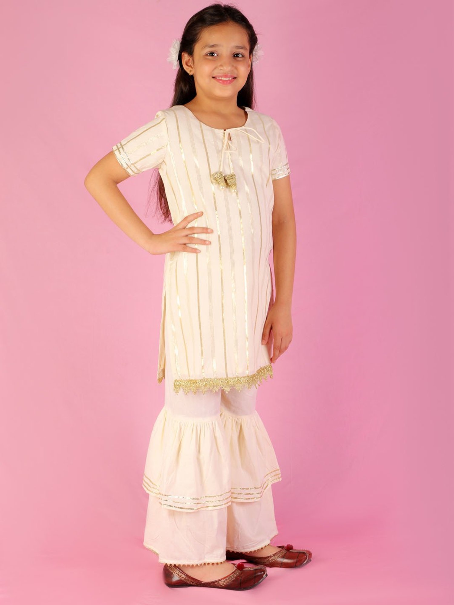 Lil Drama Kids Off white Lace Kurta with Sharara