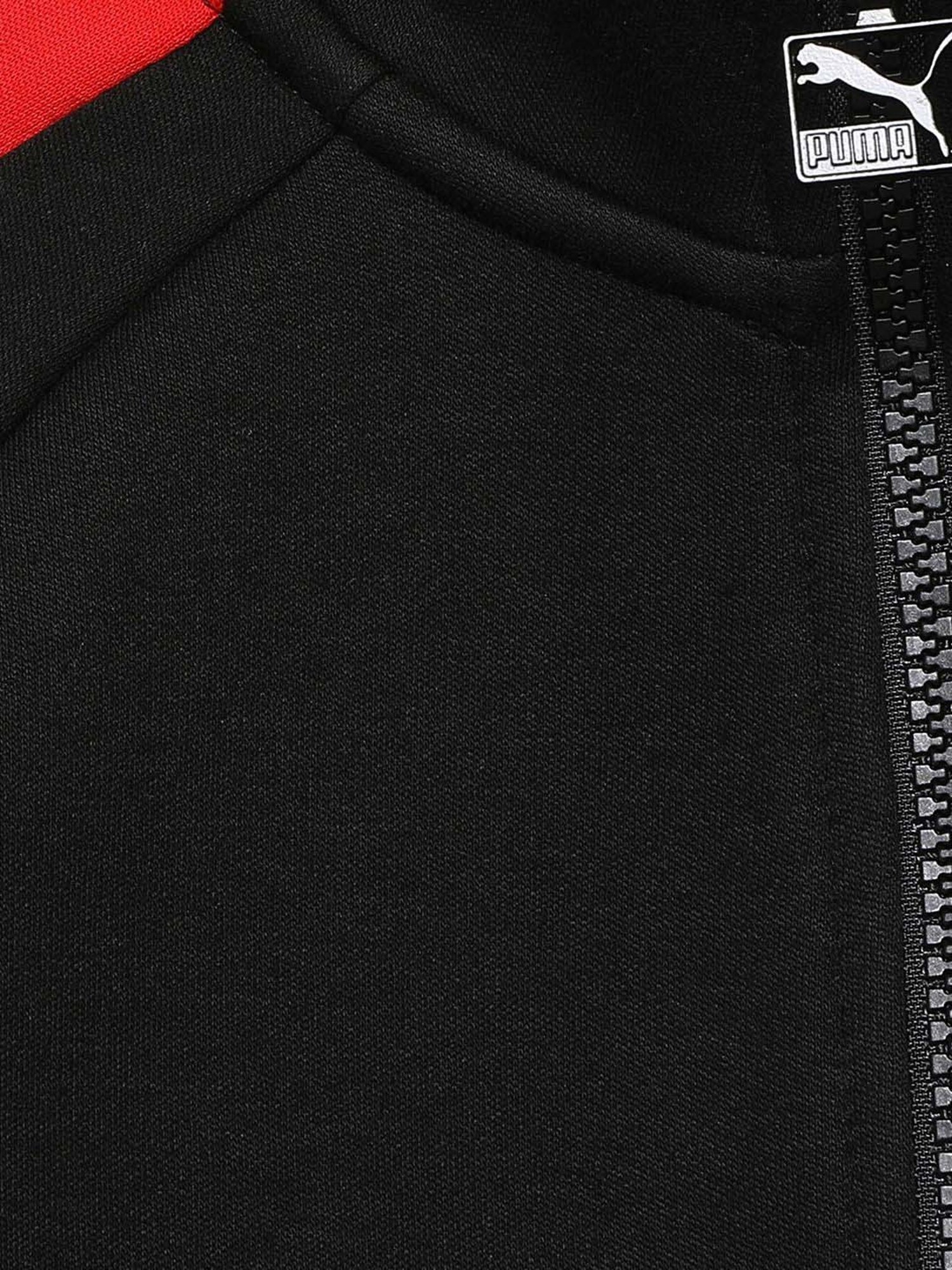 Puma Kids Iconic T7 Black & Red Cotton Logo Full Sleeves Track Jacket